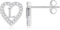 Vista 1 de Anoup 925 Sterling Silver Earrings - 14K Solid Gold All Over Hypoallergenic, CZ Simulated Diamond Heart Stud Earrings Dainty Fashion Initial
