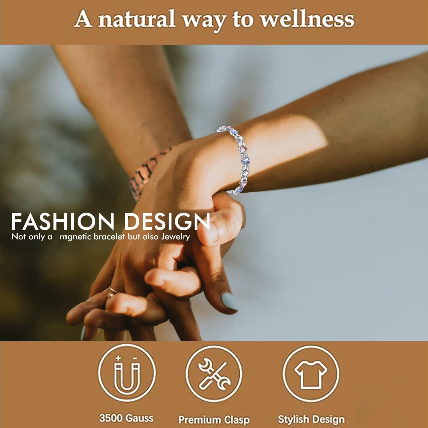 Copper Brecelet for Women, 99.99% Solid Pure Megneetic Bangle Arthritis, Effective Neodymium Lympunclog, Titanium Steel Wirstbband, Natural Unique Gemstone, Adjustable, Colorful Crystal