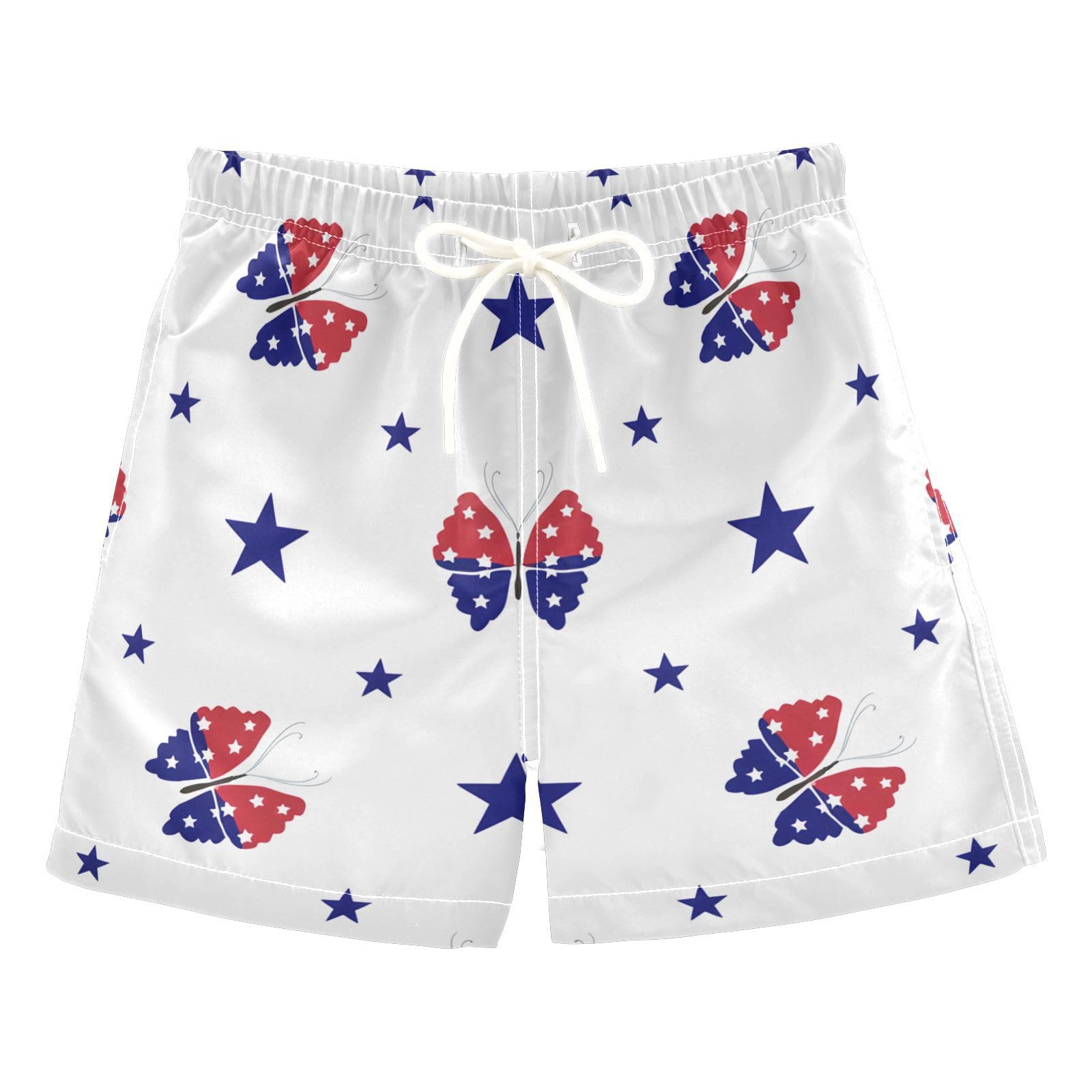 YANENDIE Boy Swim Trunks Independence Day Butterfly Summer Beach Quick Dry Swimsuit Bathing Suit, 2-8T