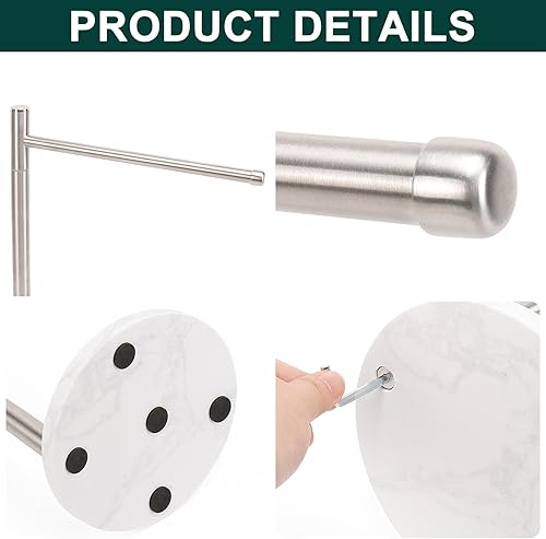 Miniatura 9 de BathAce Toallero de mano, soporte para toallas de mano en forma de F con base de mármol, soporte de acero inoxidable con 2 brazos giratorios,