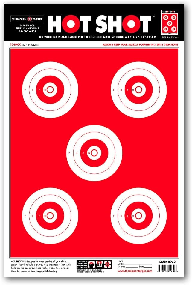 Thompson Target Hot Shot Premium Ultra Bright Bullseye Paper Shooting Targets for Range Training - Made in The USA