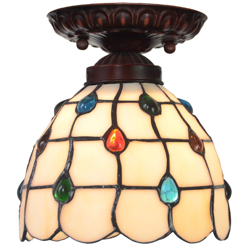 Plafonnier vitrail Tiffany 18 cm une poésie lumineuse pour votre entrée