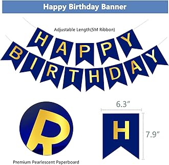 Navy Blue Rose Gold Happy Birthday Decorations Kit, Rose Gold Balloons Birthday Party Supplies for Women Girls Men, Happy Birthday Banner, Circle Dot Garland, Fringe Curtains, Latex Confetti Balloons