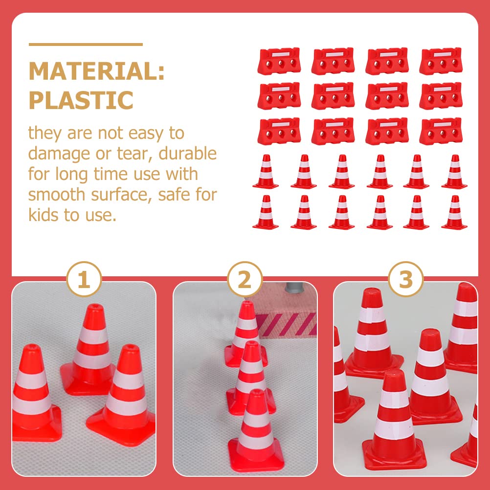 36 Stücke Stangen Verkehrsschilder Kinder Zäune Warnschilder Kinder Mini Pylonen Verkehrszeichen Spielzeug Mini Zaun DIY Straßensperre Spielzeug für Lernspielzeug
