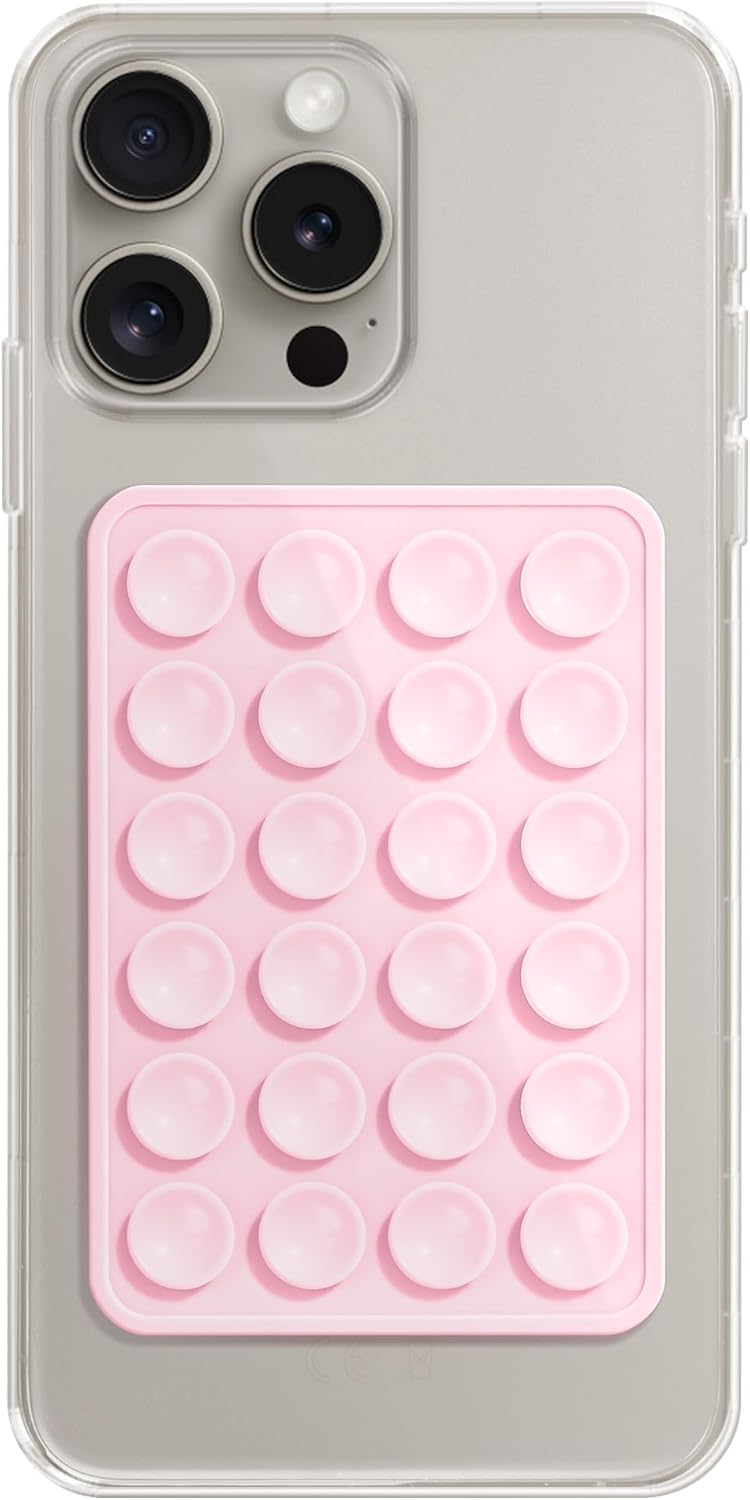 Meyaar Silicone Phone Sticky Grip, Suction Phone Case Mount for iPhone and Android, Hands-Free Sticky Cell Phone Grip, Mobile Fidget Mirror Holder for Selfies and Videos (Light Pink)