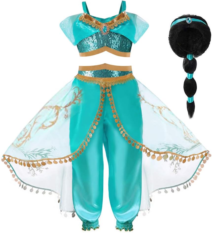 Hamanasu Jasmine Princess Costume for Girls Princess Fancy Dress up Birthday Party Role Play Outfit