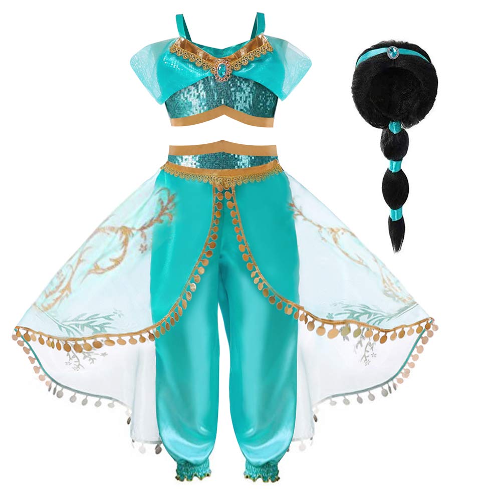 Hamanasu Jasmine Princess Costume for Girls Princess Fancy Dress up Birthday Party Role Play Outfit