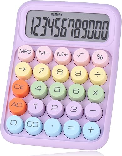 Calculadora mecánica de botón, pantalla LCD grande de 12 dígitos, botones grandes fáciles de presionar, calculadora de dulces coloridos, sueño