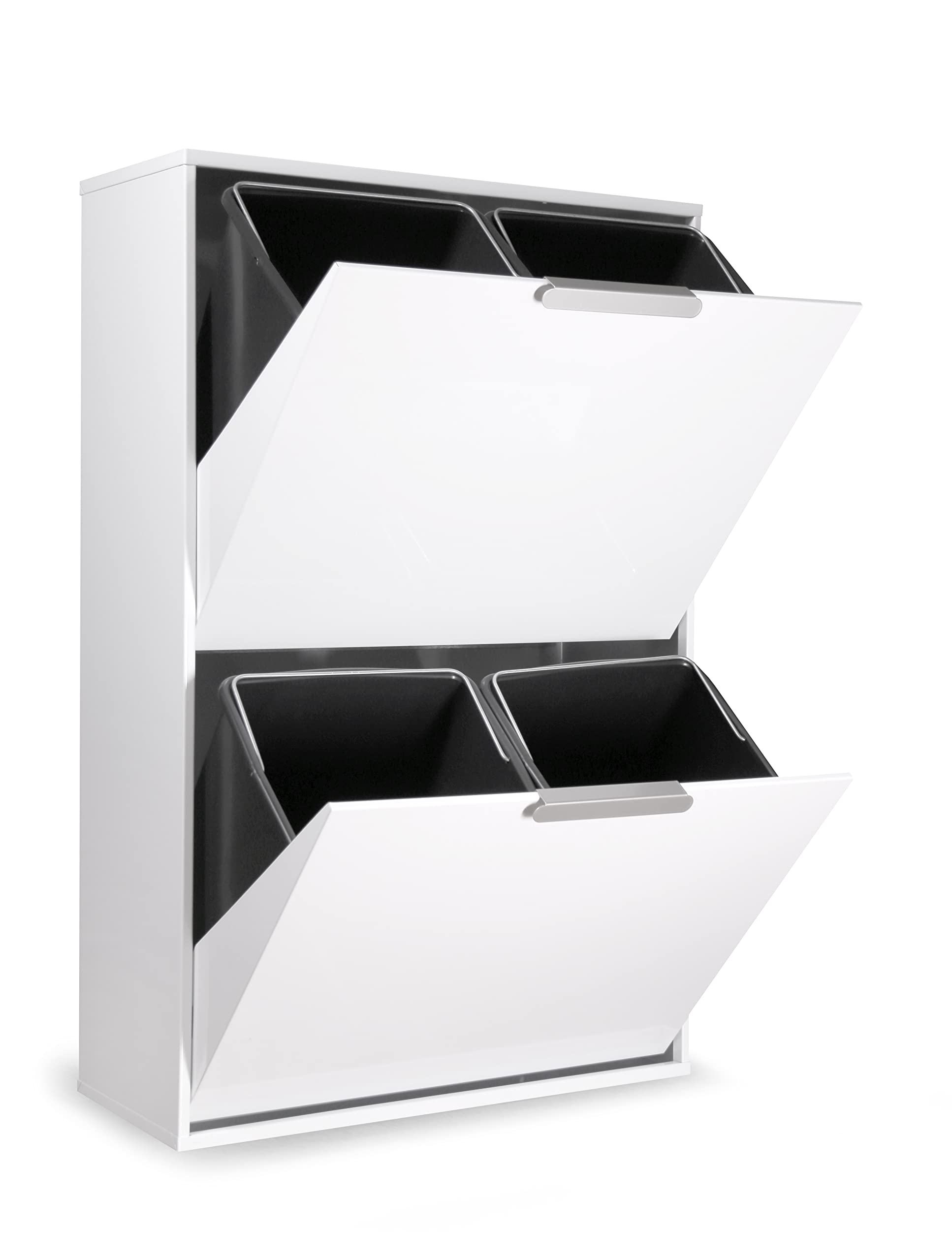 Arregui CR601-E Pattumiera Differenziata 4 Scomparti | 4x 17L (68L) | Contenitore in Acciaio da Interno | Mobile per Raccolta Differenziata | Cestino per Spazzatura da Cucina e Ufficio | Bianco