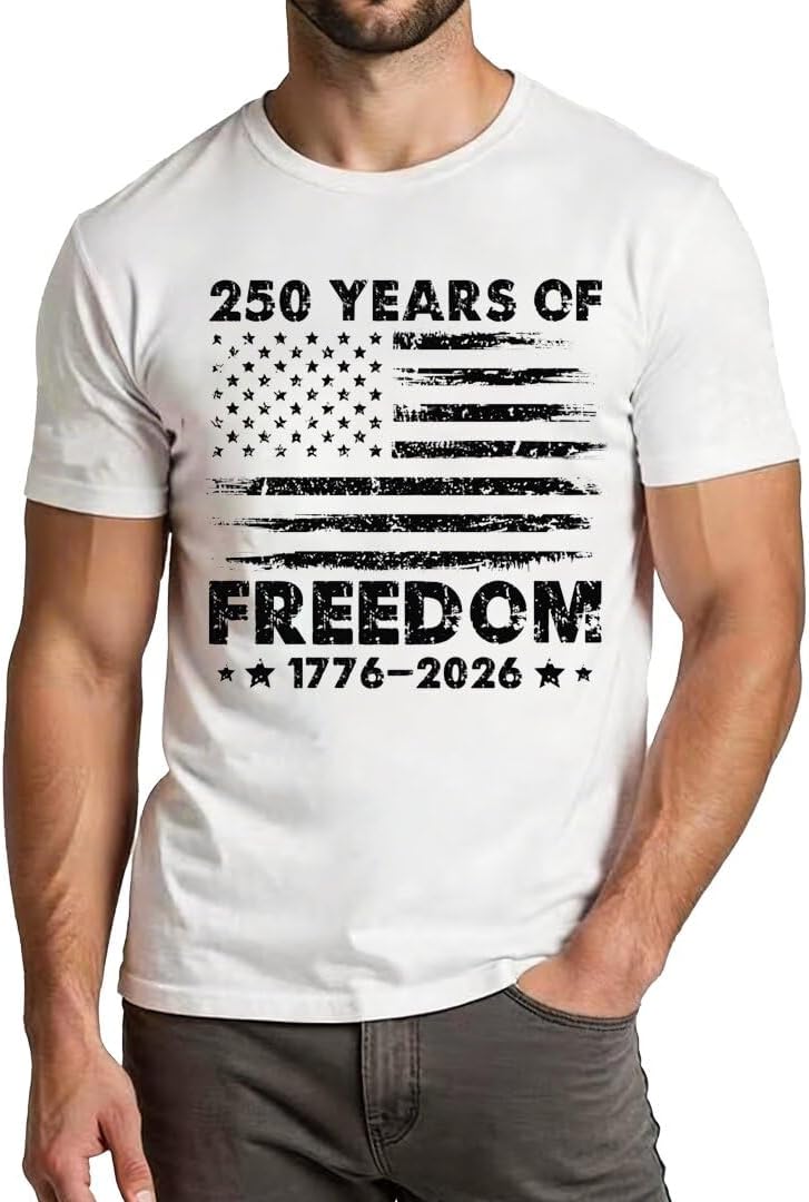 250 Anniversary USA Shirt Mens: 4th of July Patriotic T-Shirt 250 Years American Flag Freedom Graphic Tee Top