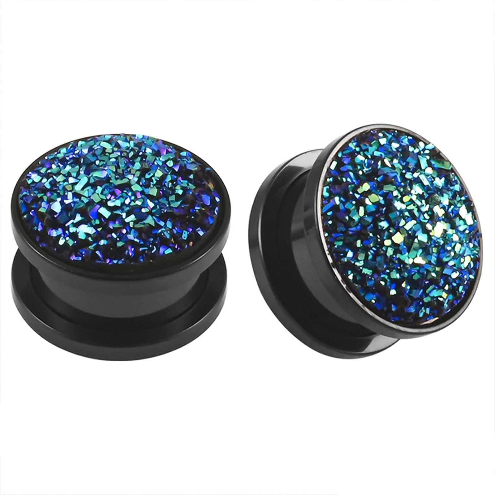 Daesar Plugs 6-16MM Edelstahl, Ohr Tunnel Set Schwarz mit Blau Harz Ohrringe Piercing Ohr Plug Tunnel für Damen