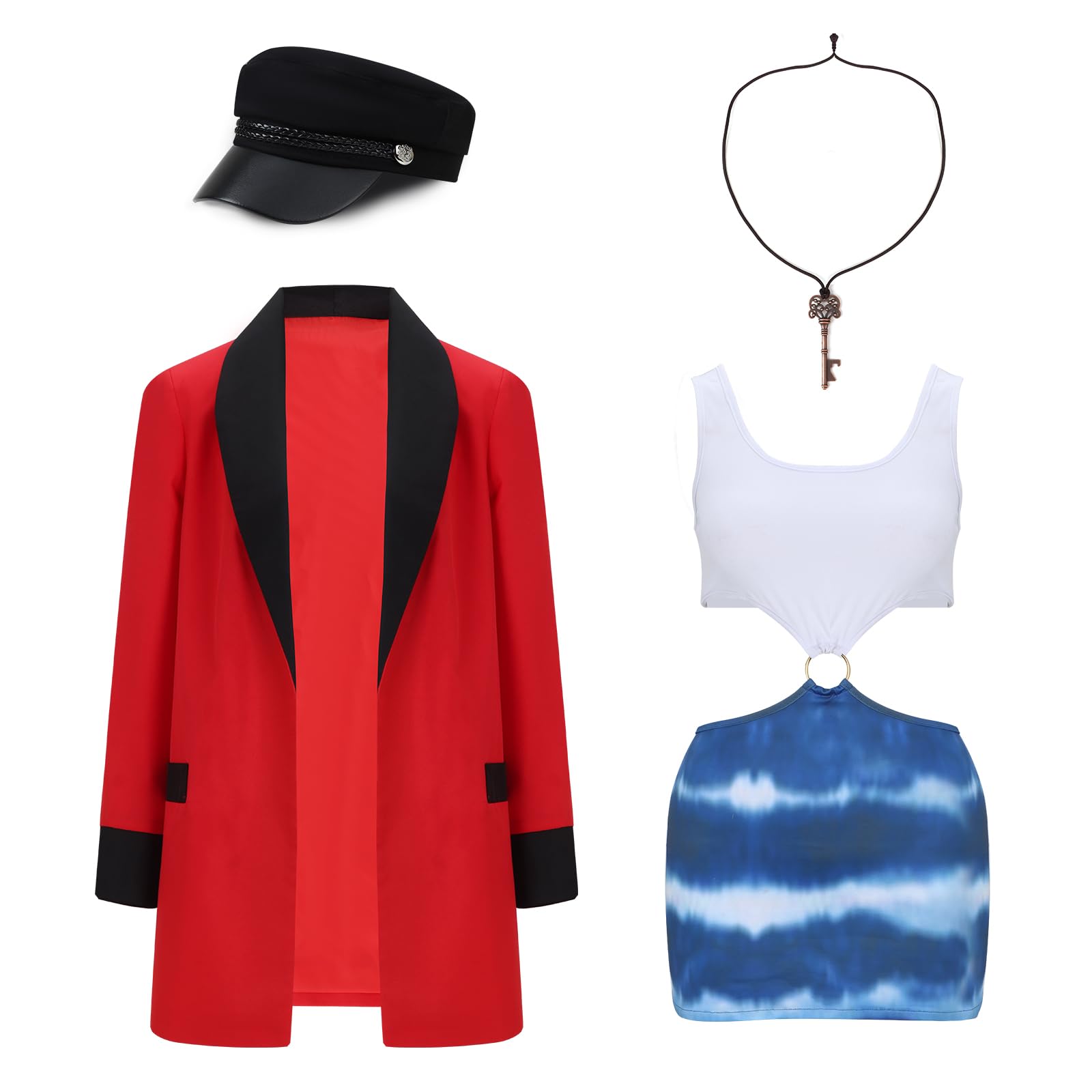 NUWIND Pretty Vivian Women Costume Sexy Honey Personnage de film Coupe Top Mini jupe Ensemble Rouge Halloween Uniforme Cosplay