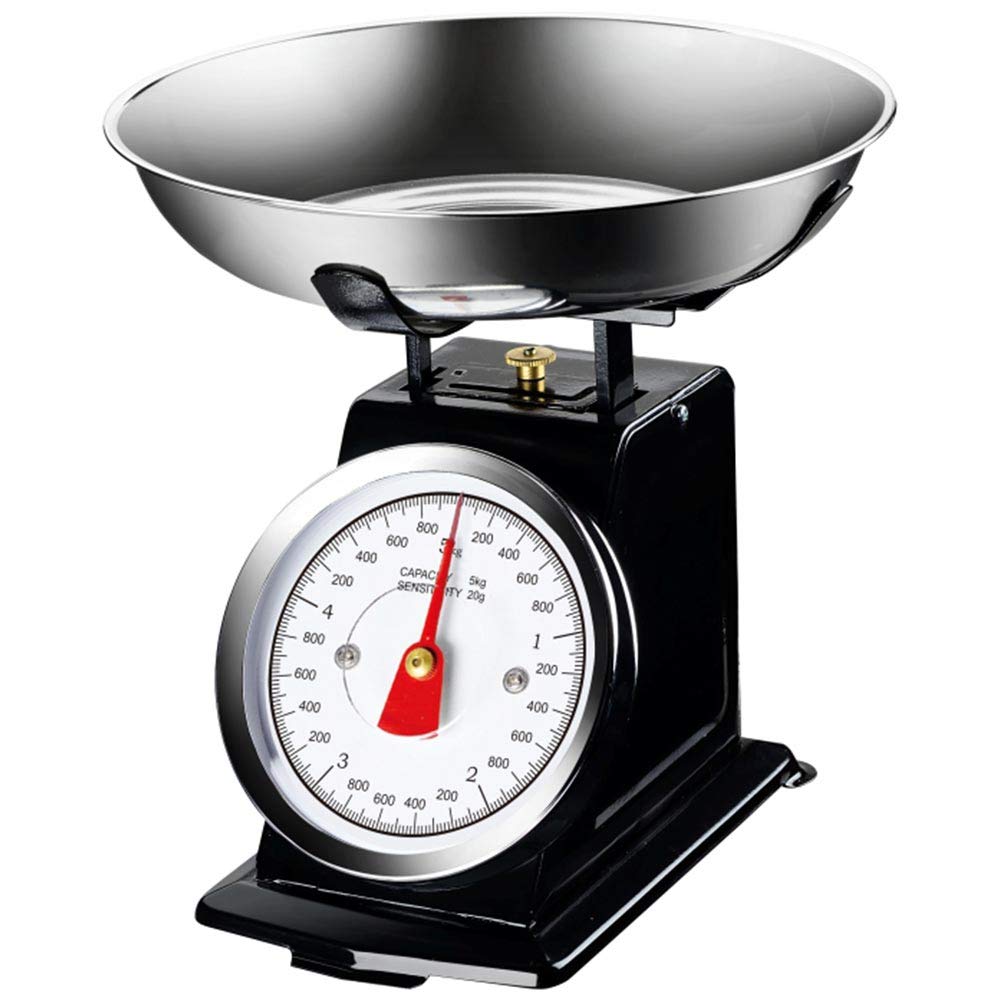 Bakaji Bilancia Meccanica Analogica da Cucina Atlas in Metallo con Ciotola Cromata 5Kg Nero