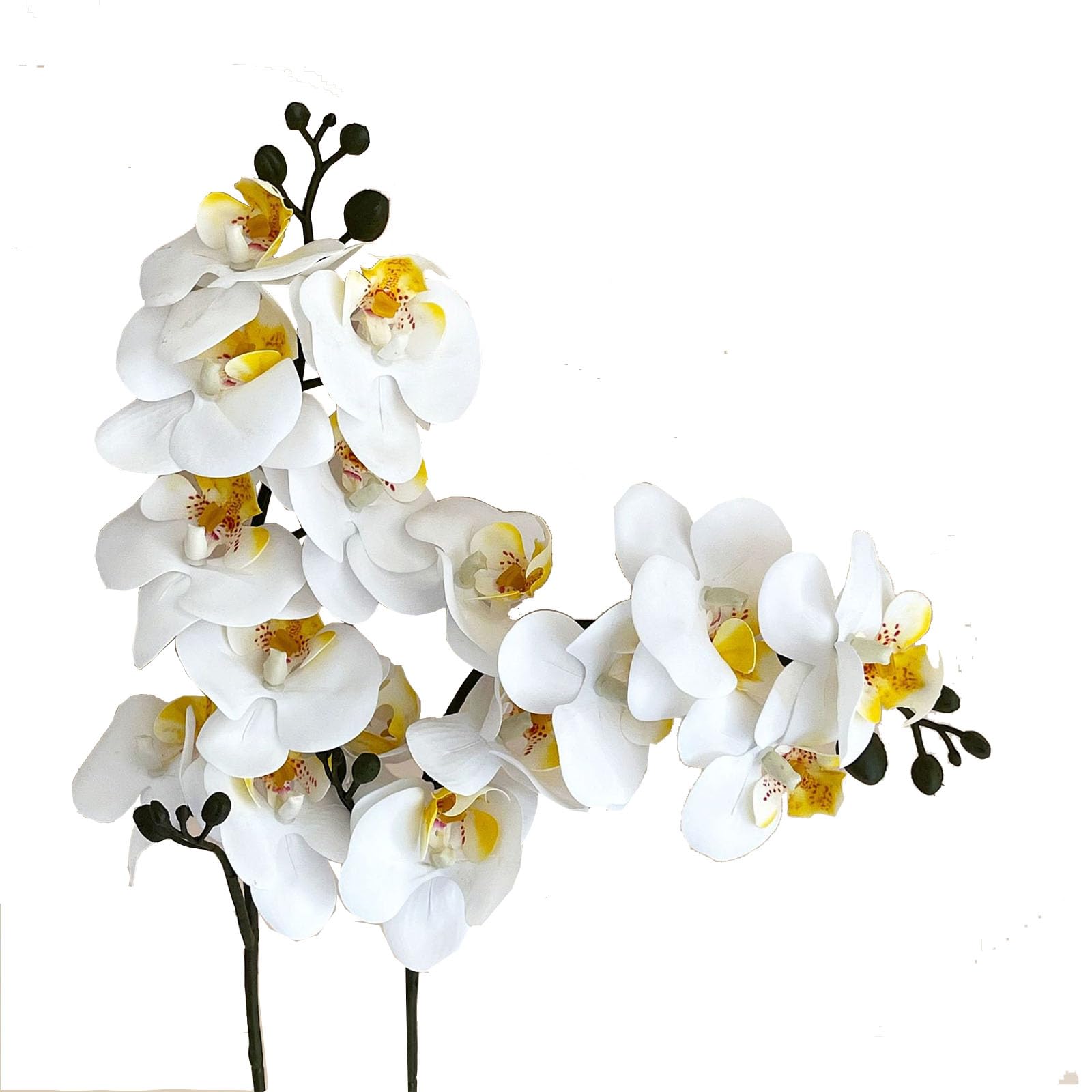 Aartner 2 PCS Artificial Flower 24" Long Stem Butterfly Orchid, Big Size Lifelike Phalaenopsis, PVC Fake Flowers, 8 Heads Bulk Real Touch Large Bloom Stem Plants for Wedding Bridal Home Décor (White)