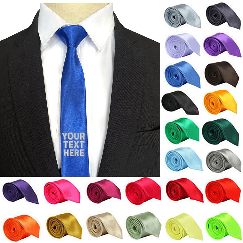 Van Der Linn Royal Blue Personalised Embroidered Satin Tie Premium Elegant Neckwear (Royal Blue)