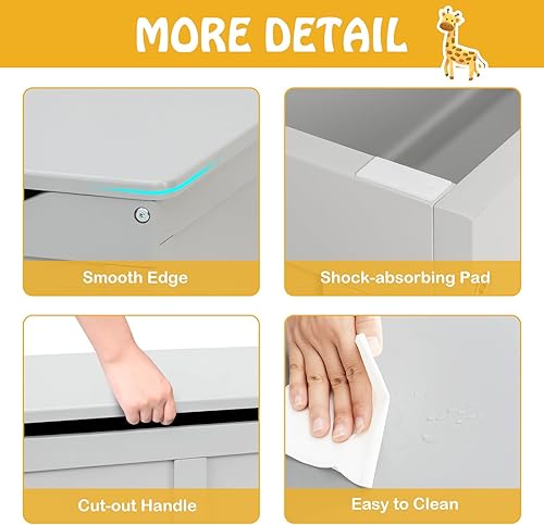 Miniatura 15 de HONEY JOY Caja de juguetes de madera para niños, baúl grande 2 en 1 de almacenamiento de juguetes con asiento acolchado acolchado, asas de Azul,Azul