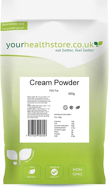 yourhealthstore Premium Cream Powder 300g, 75% Fat Content, Keto, Gluten Free, Vegetarian, (Resealable and Recyclable Pouch)