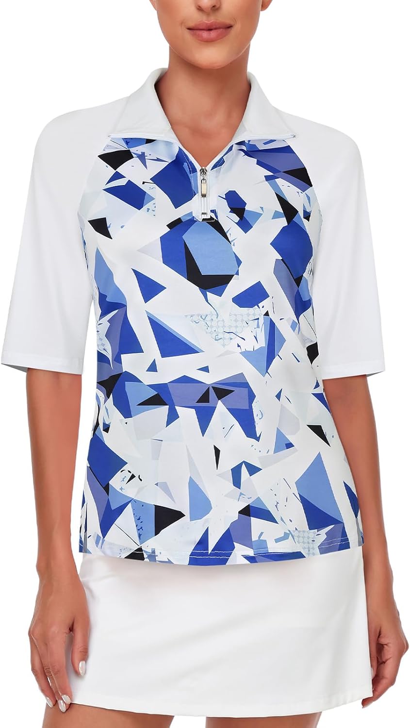 Cucuchy Womens Golf Shirt Half Sleeve Quarter Zip Polo Tennis Shirts Workout Tops