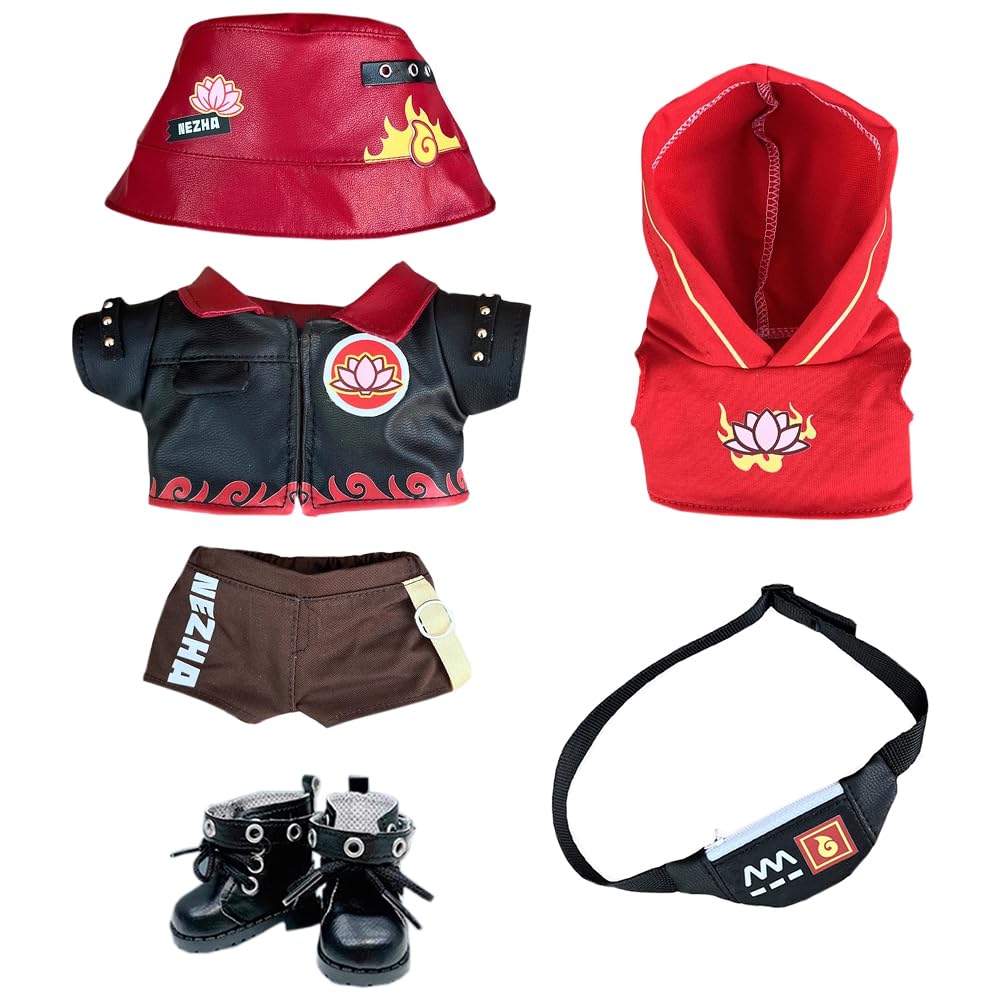 niannyyhouse 10cm 15cm-17cm 20cm Plush Doll Clothes Set, Hat Coat Pants Hoodie Bag Shoes, Red Blue Suit (Red, 20cm)