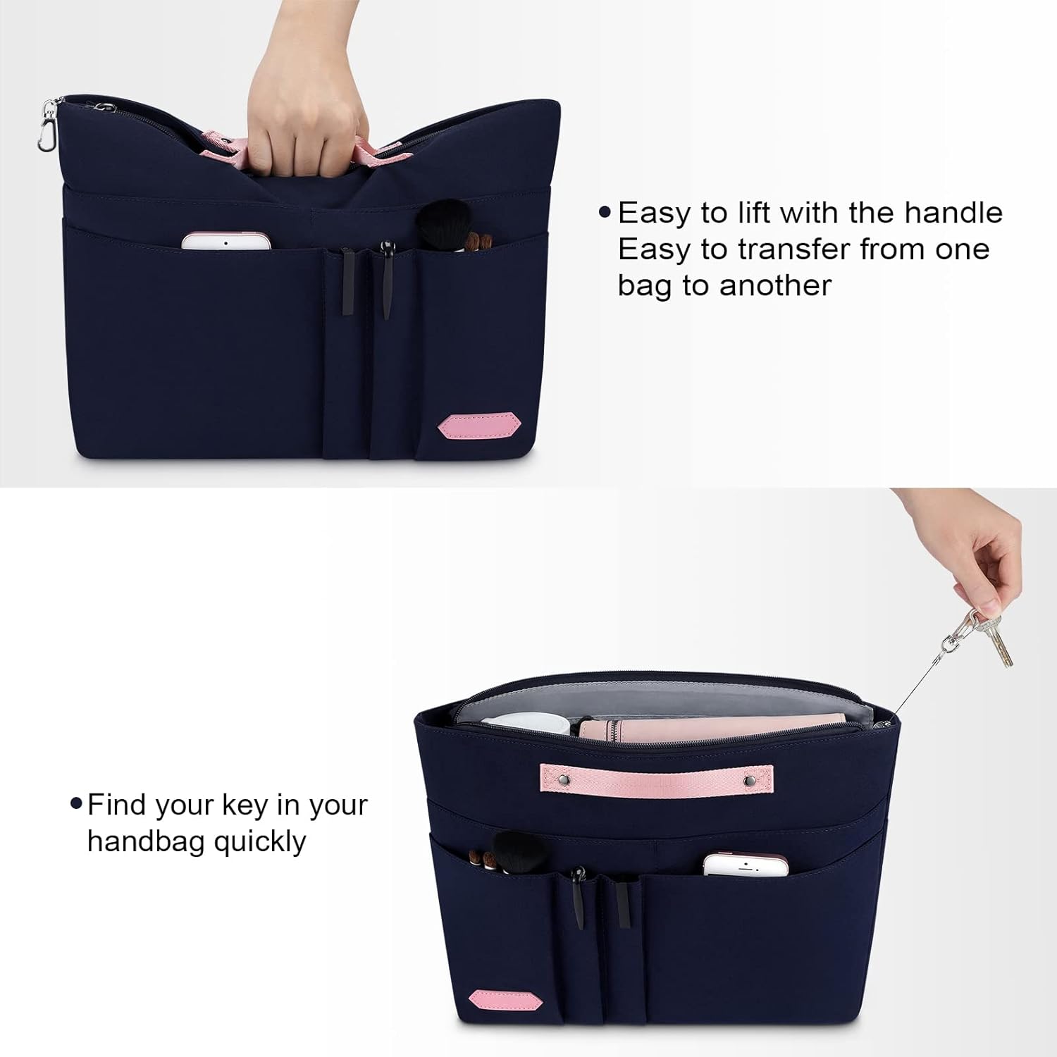 HyFanStr Purse Organizer Insert for Handbags,Tote Bag Organizer Insert Zipper Bag for Women, Handbag Organizer Inside Liner with 15 Pockets - Image 4