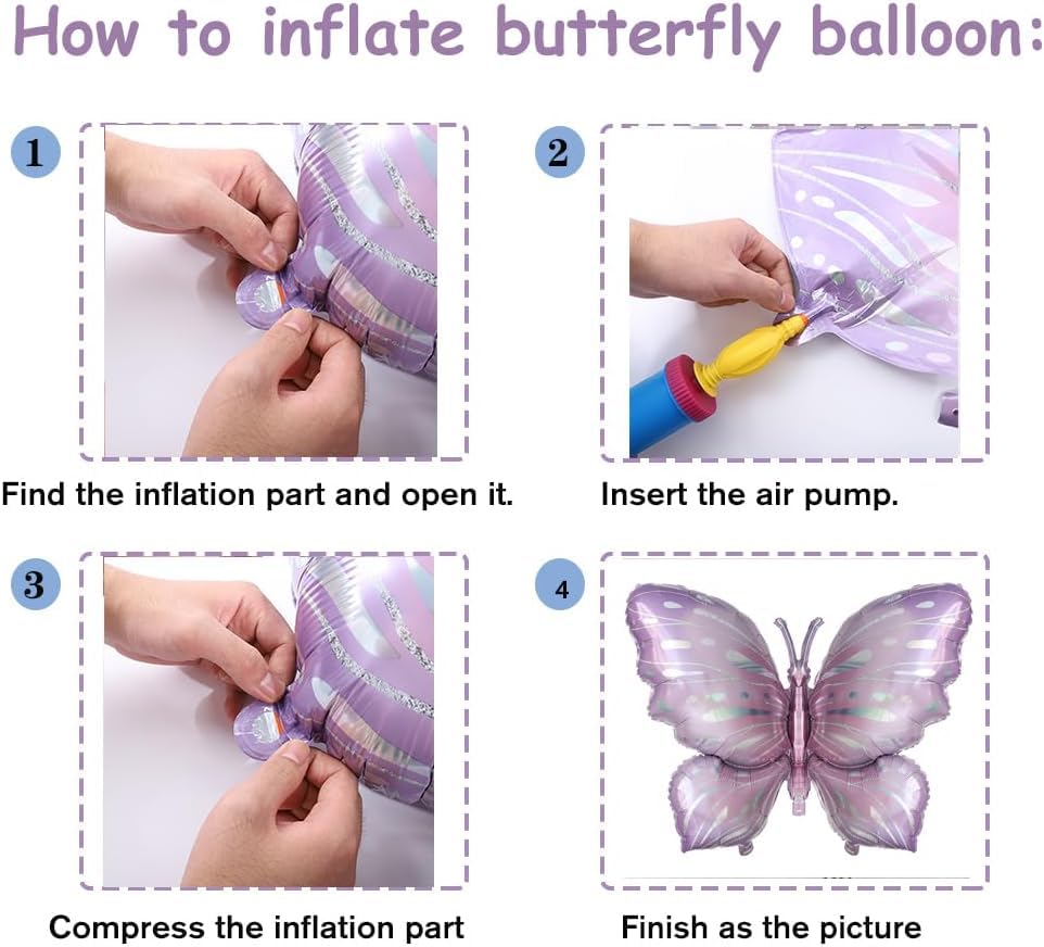 Image of AMFIN (Pack of 2) Large Butterfly Foil Balloons 34 Inch Gradient Birthday Party Decorations | Helium & Air Compatible - Purple