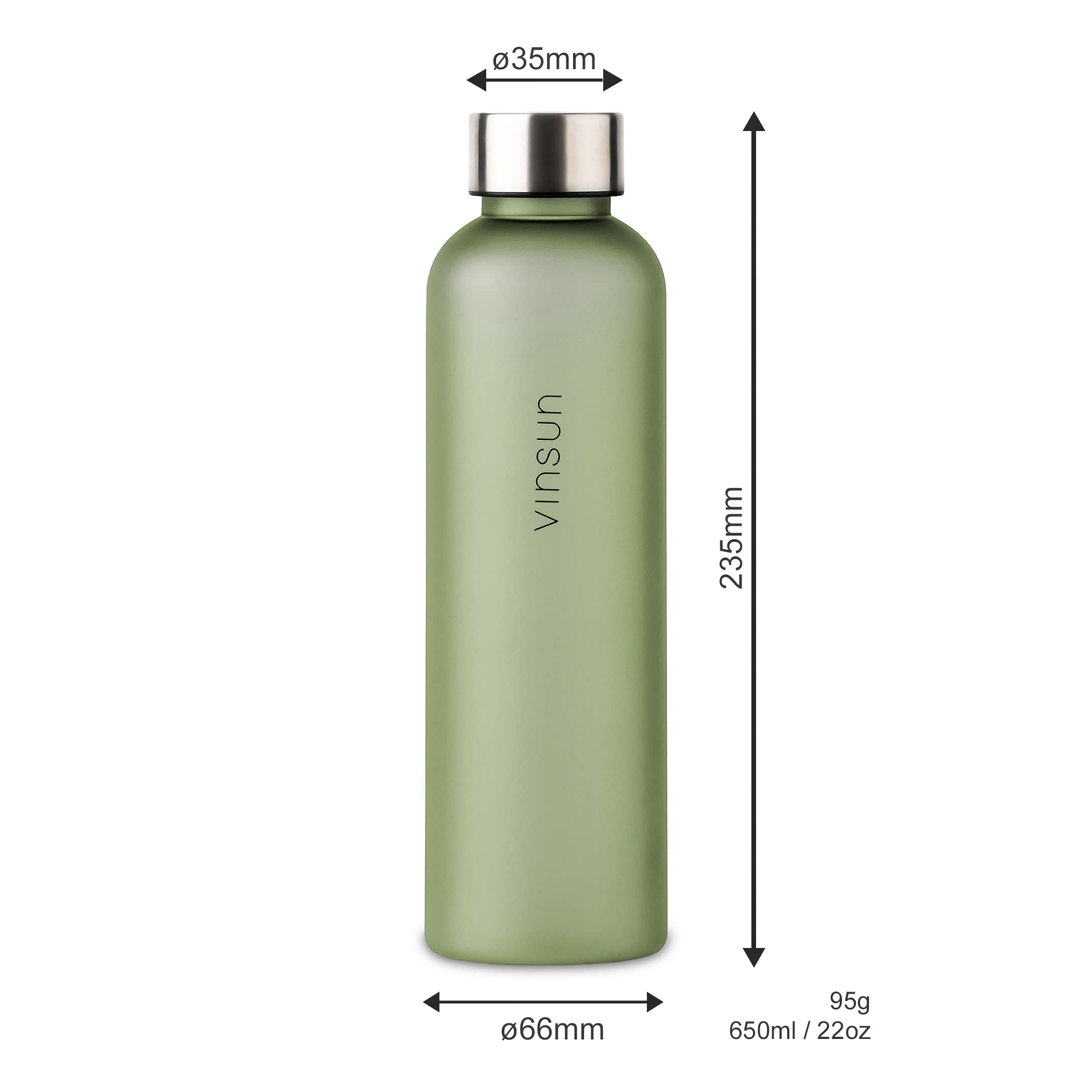 VINSUN Borraccia 650ml in Tritan - Riutilizzabile, Senza BPA, Bevande Gassate - Bottiglia Acqua Sostenibile per Palestra, Bici, Sport, Scuola, Università - Verde