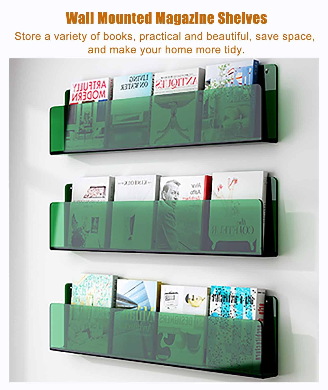 Portadocumenti da parete, porta riviste in acrilico per brochure/letteratura/libri, organizer per cartelle sospese, organizer per documenti da parete, grigio, verde (verde, lunghezza 60 cm/23,6")