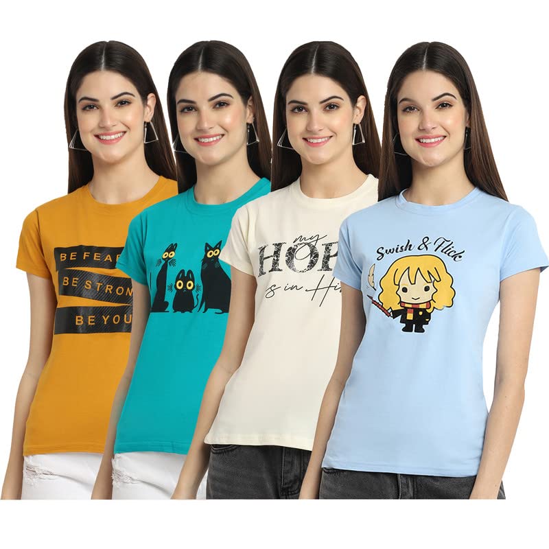 Image of Preneum Women's Cotton Regular Fit Graphic Stylish Printed Short Sleeves Casual T-Shirt |Trend & Styles
