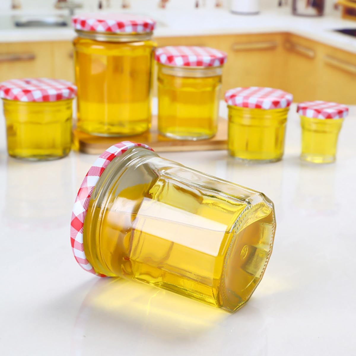 6 Pcs 200ml Glass Honey Jars with Sealed Lids, Kitchen Storage Jars for Food and Candy, Airtight Mini round Containers for Honey, Jam, and Pantry Organization