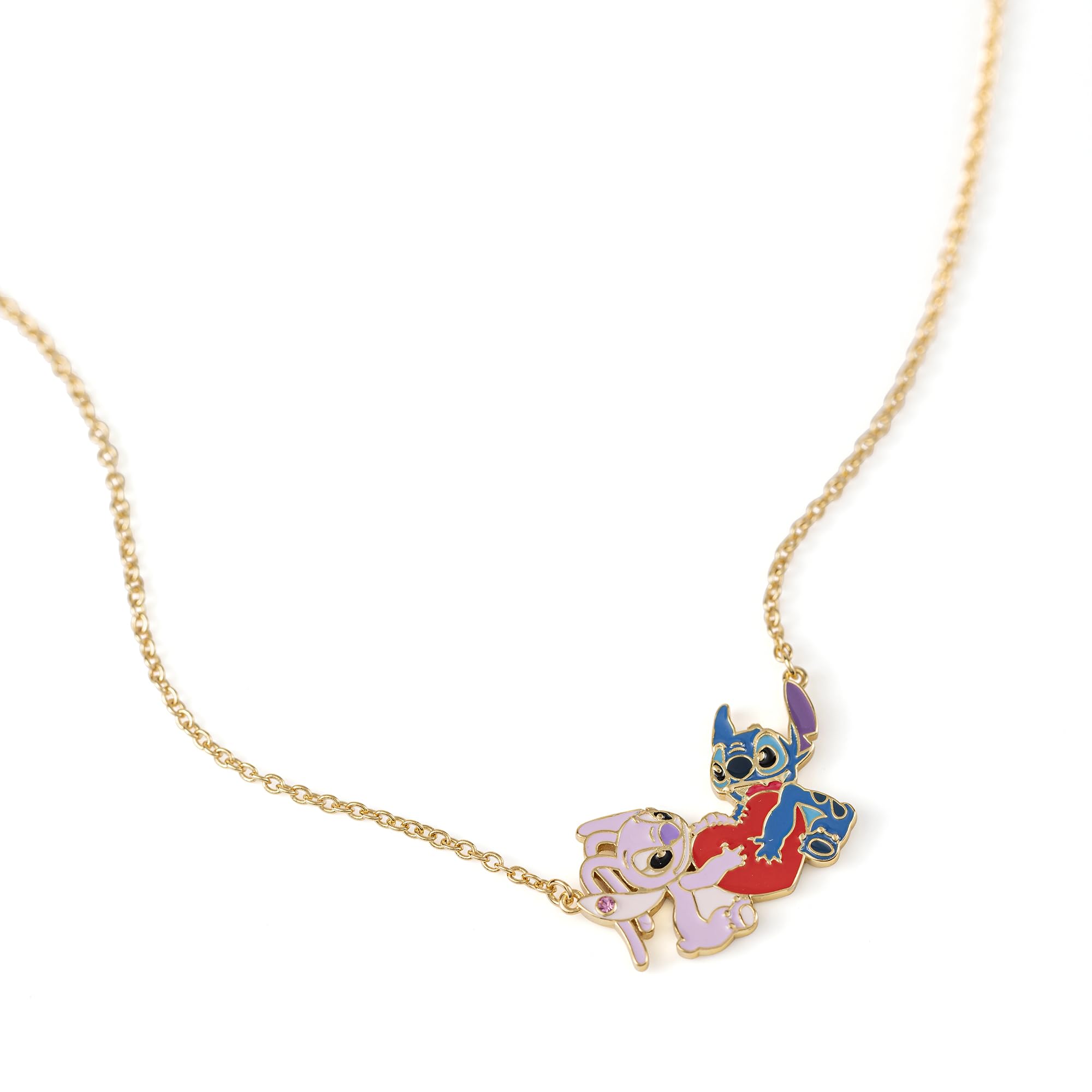 Disney Collier avec pendentif en forme de cœur plaqué or de Stitch & Angel pour les filles