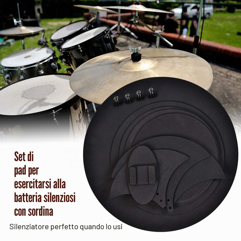10 Pezzi ad Alta durezza Drum Sound off Tranquillo Gomma di Gomma Bass Snare Practice Pad Accessori per batterie, Set Batterie Silencieux Pads Practice Mute avec Cymbal Mutes