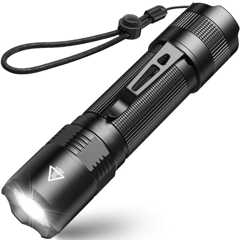 BYBLIGHT Rechargeable Flashlight, LED Tactical Flashlight, 800 Lumens Super Bright Pocket-Sized LED Torch with Clip, IP67 Water Resistant, 5 Modes for Camping, Hiking, Emergency & ED