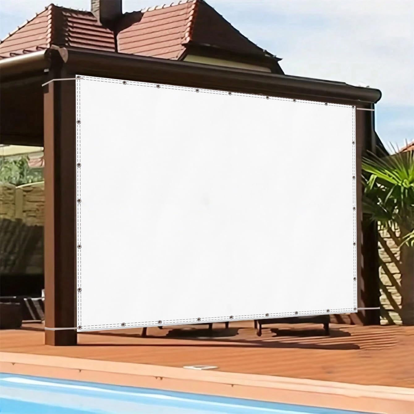 Voiles d'ombrage avec œillets pour pergola et repas sur terrasse
