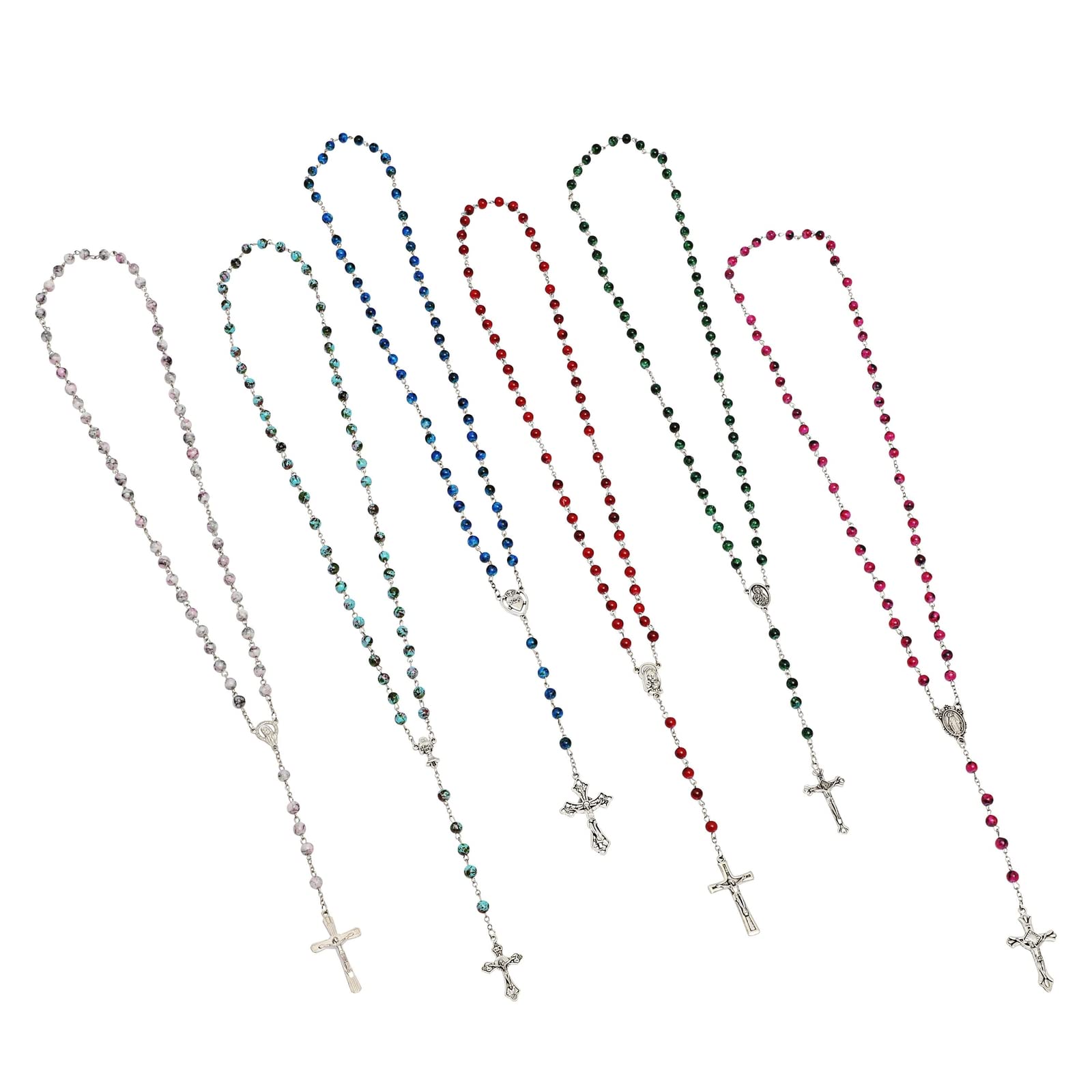 Juvale Rosary Beads Multi-Color Set - 12 Pieces, 6mm Glass Beads with Silver Crucifix - Catholic Rosaries for Men & Women - Prayer Gifts