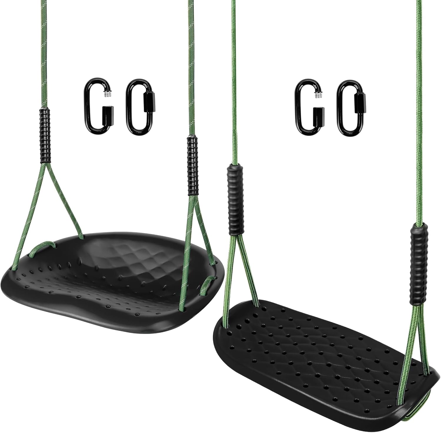 Tree Swing Heavy Duty Swing Seat with Adjustable Rope and Carabiners, 2 Pack Non-Slip Swing Seat for Kids and Adults，Black
