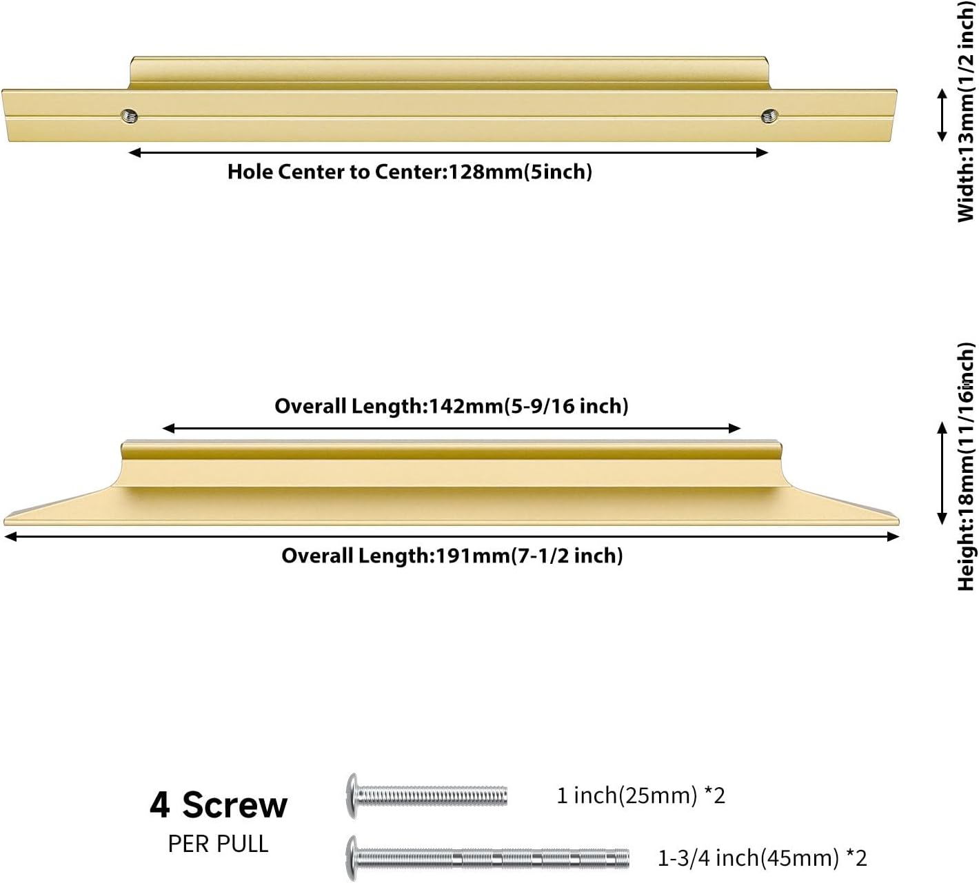 Peaha 10 Pack 5 inch Gold Cabinet Handles Kitchen Pulls for Cabinets Gold Drawer Pulls Long Cabinet Pulls