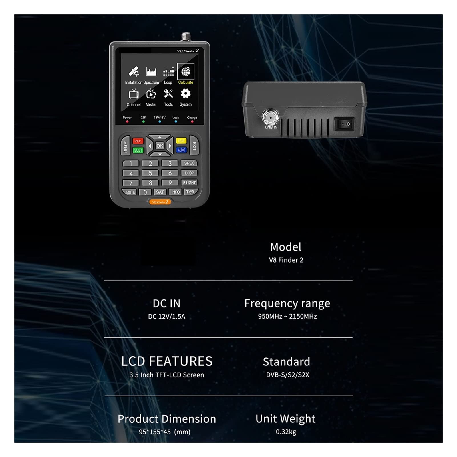 Medidor de Campo TDT, Medidor de señal de satélite digital actualizado TV DVB-S/S2/S2X receptor Sat Detector 4000mAh buscador de señal de satélite de gran capacidad ,para configurar antena parabólica