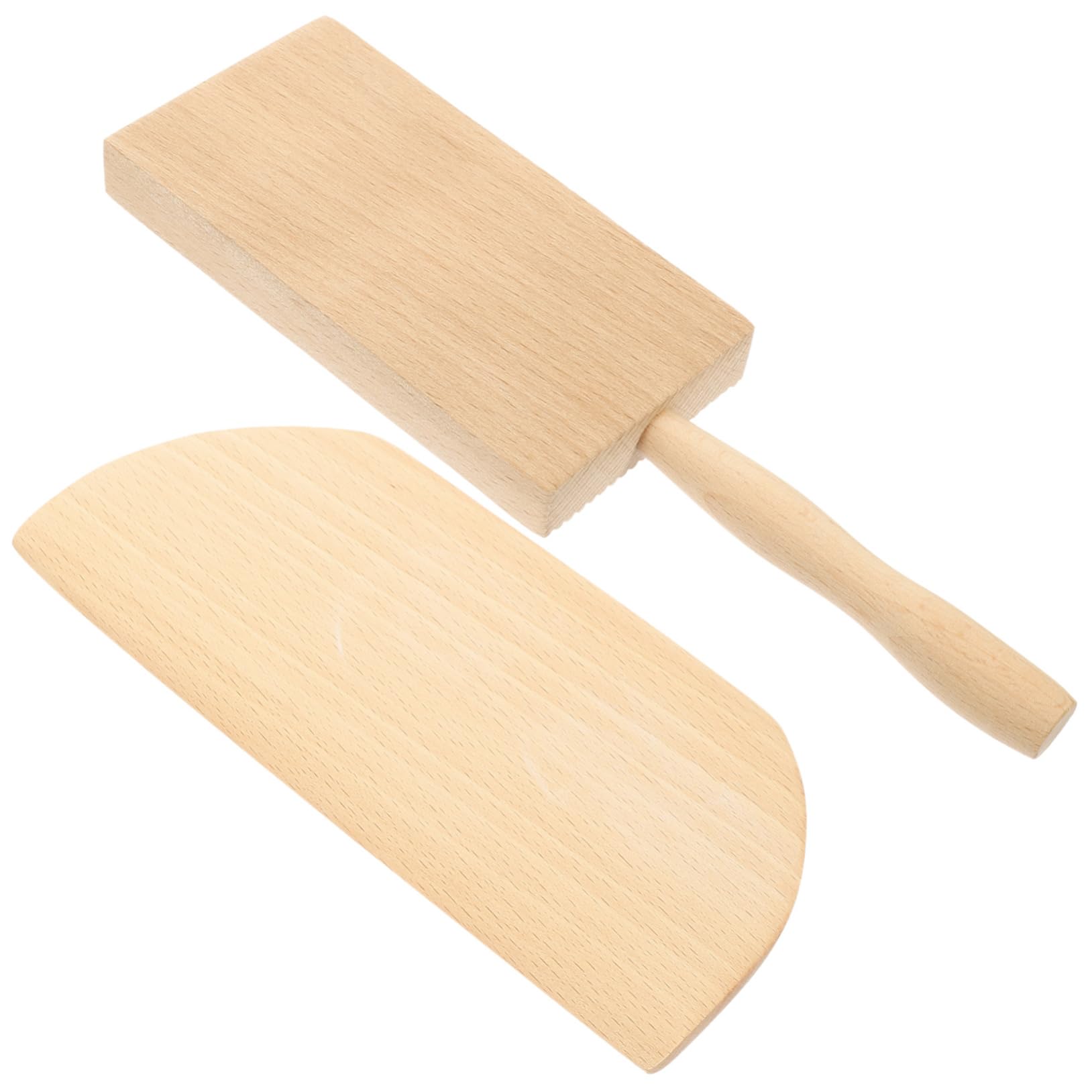 MUCKLILY 2pcs Gnocchi Board Ergonomic Wooden Pasta Maker Dough Scraper for Stripe Shaped Pasta for Home Baking and Cooking