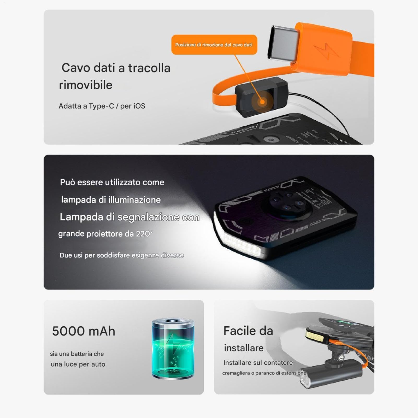Luce notturna per ciclismo, Faro per bici ad alta luminosità | Luce anteriore dotata di Power Bank con 4 modalità, Lampada da guida ricaricabile, Design elegante con attrezzatura di sicure