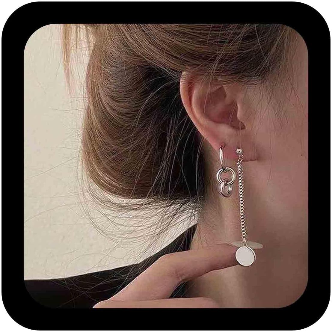 Vintage Circle Hoop Earrings Long Disc Coin Drop Earrings Interlocking Circle Dangle Earrings Round Disc Earrings Asymmetrical Earrings Jewelry for Women