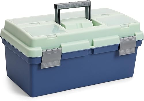 Caja de herramientas de 15 pulgadas con bandeja extraíble, caja de piezas pequeñas en la tapa es extraíble, la bandeja se puede quitar y combinar a