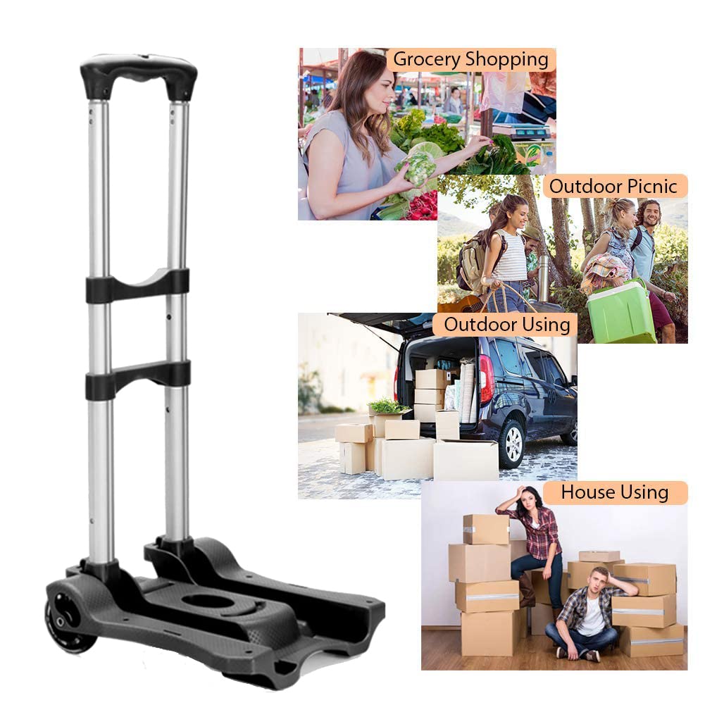 MAXBROTHERS Diable Pliant Chariot de Voyage-Capacité de Charge de 40 Kg Diable Pliant 2 Roues avec 2 Cordes Elastiques, Chariot Portable et Pliablecapacité pour Les Bagages,Shopping,Voyage
