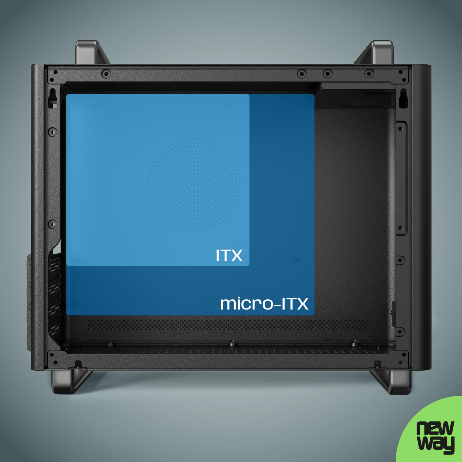 NEWWAY - NC1 Boitier PC Mini Tour Portable - Compatible Mini-ITX,ITX,Micro-ATX - Type C USB – 1 x Ventilateur Inclus 9MM 3 PINs Molex - Paroi Métallique Mesh (Noir)