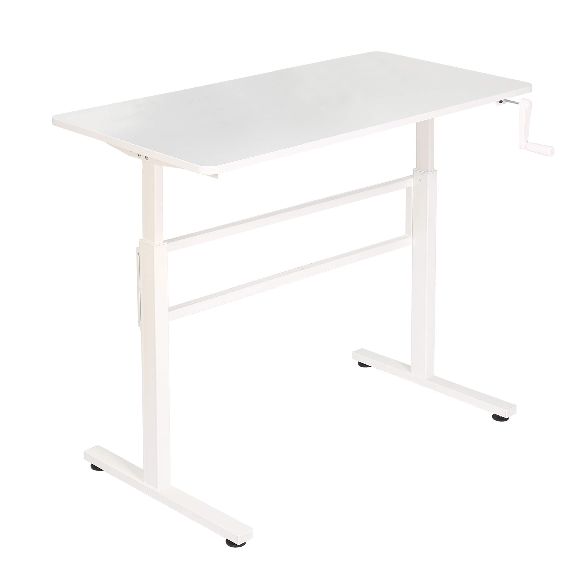 SDADI Crank Adjustable Height Standing Desk - Sit to Stand up Desk, Home Office Desk Computer Workstation, White Frame/White Top