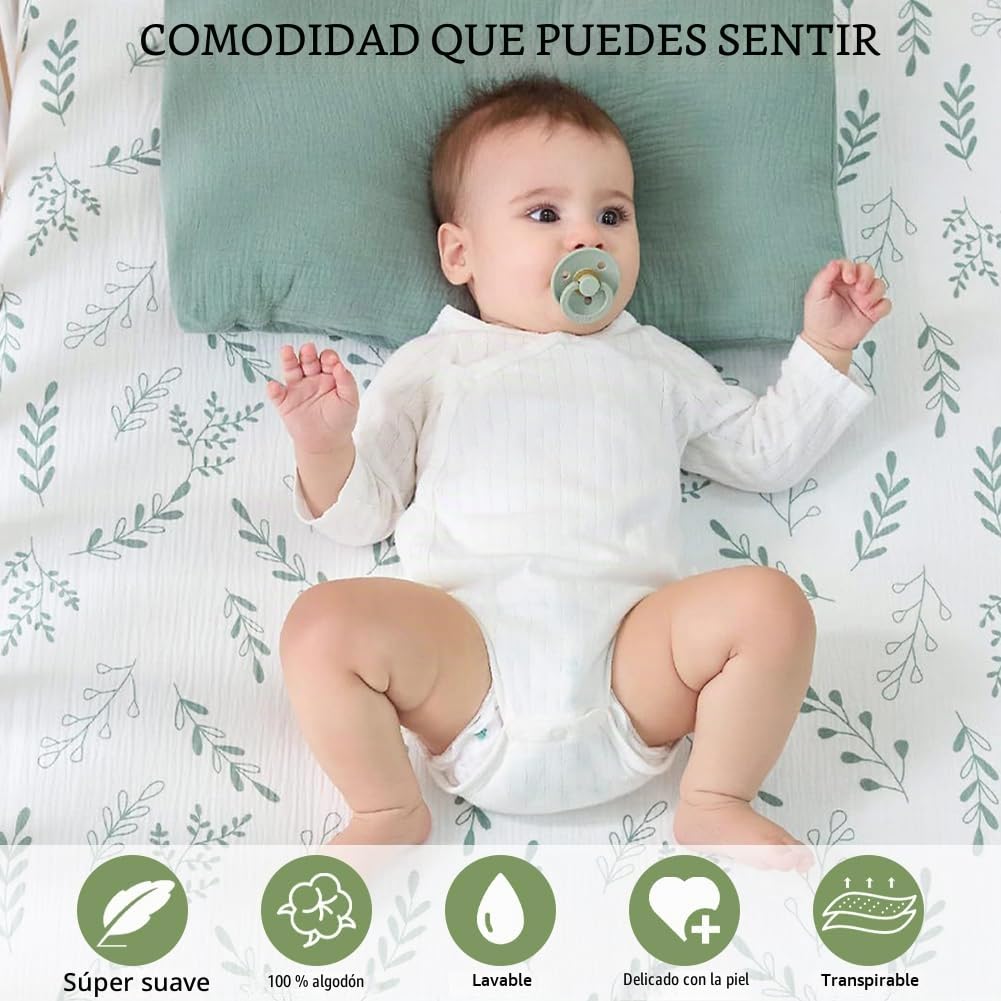 Flintronic 2PCS Sábana Bajera Ajustable para Cuna de Bebé, 83 x 43cm 100% Algodón Muselina Juego de 2 Sábanas Bajeras Ajustables, Protector de Colchón para Cuna Sabanas Capazo Cubre Colchon
