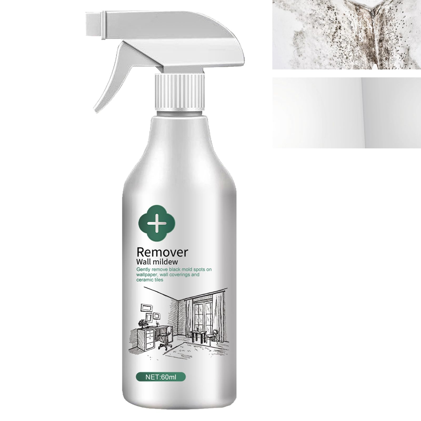 Azonee 60ML Bathroom Mould and Mildew Cleaner, Mould Removal Foam Spray, Cleaner Mould Foam Spray, Wall Tiles Bathroom Cleaning Spray, Removes Mouldy Stains From Walls, Professional Anti Mould Spray