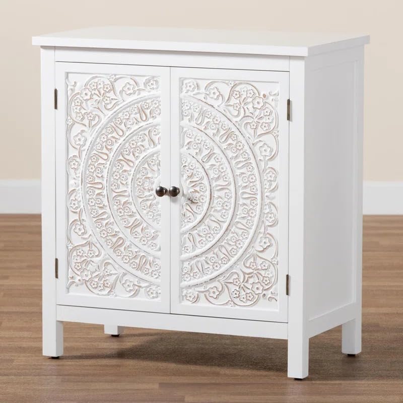 Image of Handicraft Accent Cabinet for Living Room, Mango Wood & Engineered Wood Storage Cabinet, Carved Design, Multiple Styles, 30 x 15 x 30 inches (HOB-Design-3)