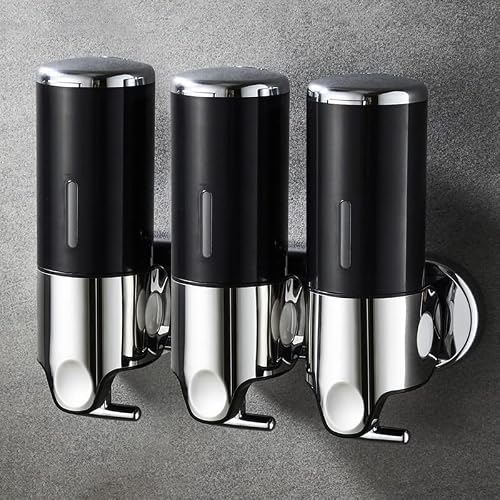 No-Drill 3 Pack 500ml Wall Mounted Soap Dispenser for Bathroom and Kitchen, Shampoo and Conditioner Dispenser Drill Free with Adhesive(Round-Black)