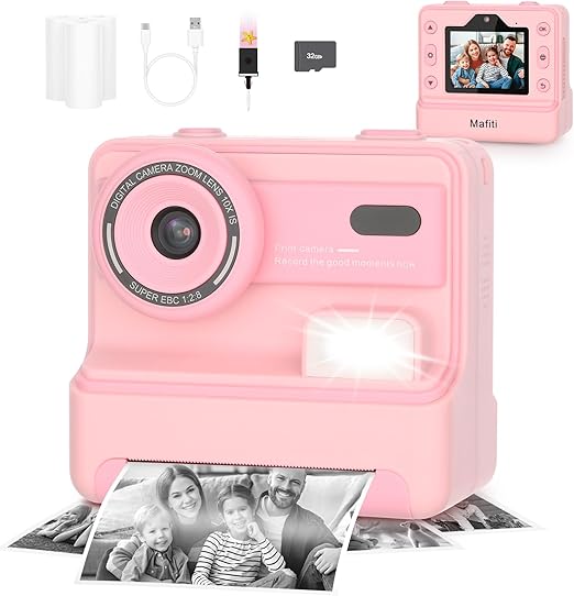 Mafiti Kids Camera Instant Print,1080P Instant Camera for Kids,Selfie Digital Camera with 2.4 Inch Display 1200 mAh Battery,3-12 yrs Girls Boys Toys Presents for Birthday/Xmas/Holiday,Pink