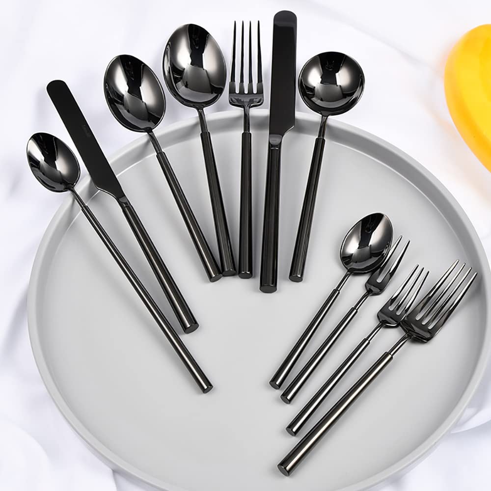 Juego de Cubiertos de Acero Inoxidable Negro Mate, Utensilios para el hogar y el Restaurante, vajilla Apta para lavavajillas